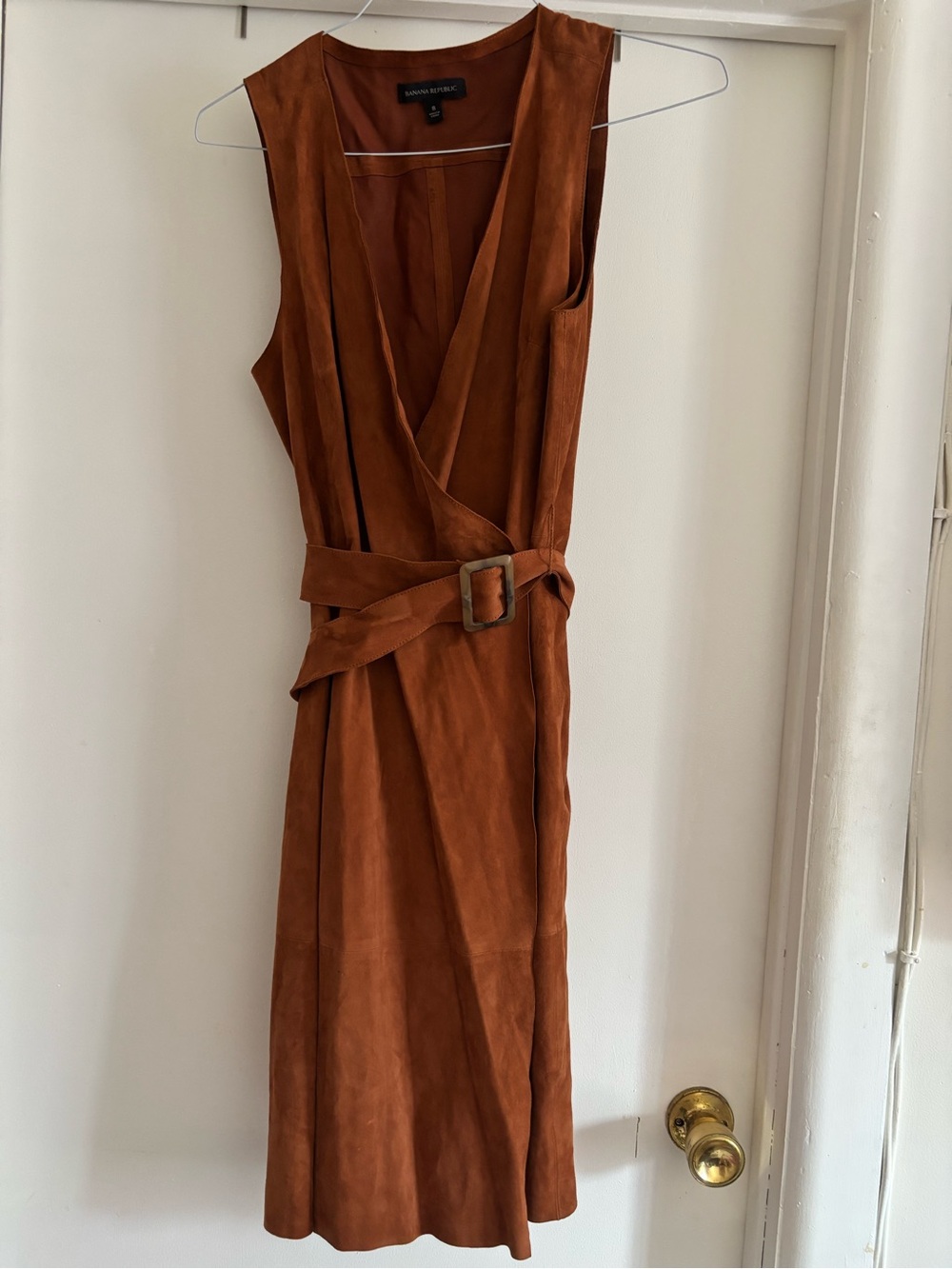 ❤️Banana Republic Genuine Goat Suede Leather Wrap Sleeveless Dress Size 8